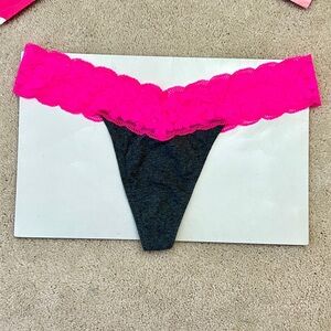 New Victoria's Secret PINK Gray Soft Cotton Lace waist thong panties VS Large L